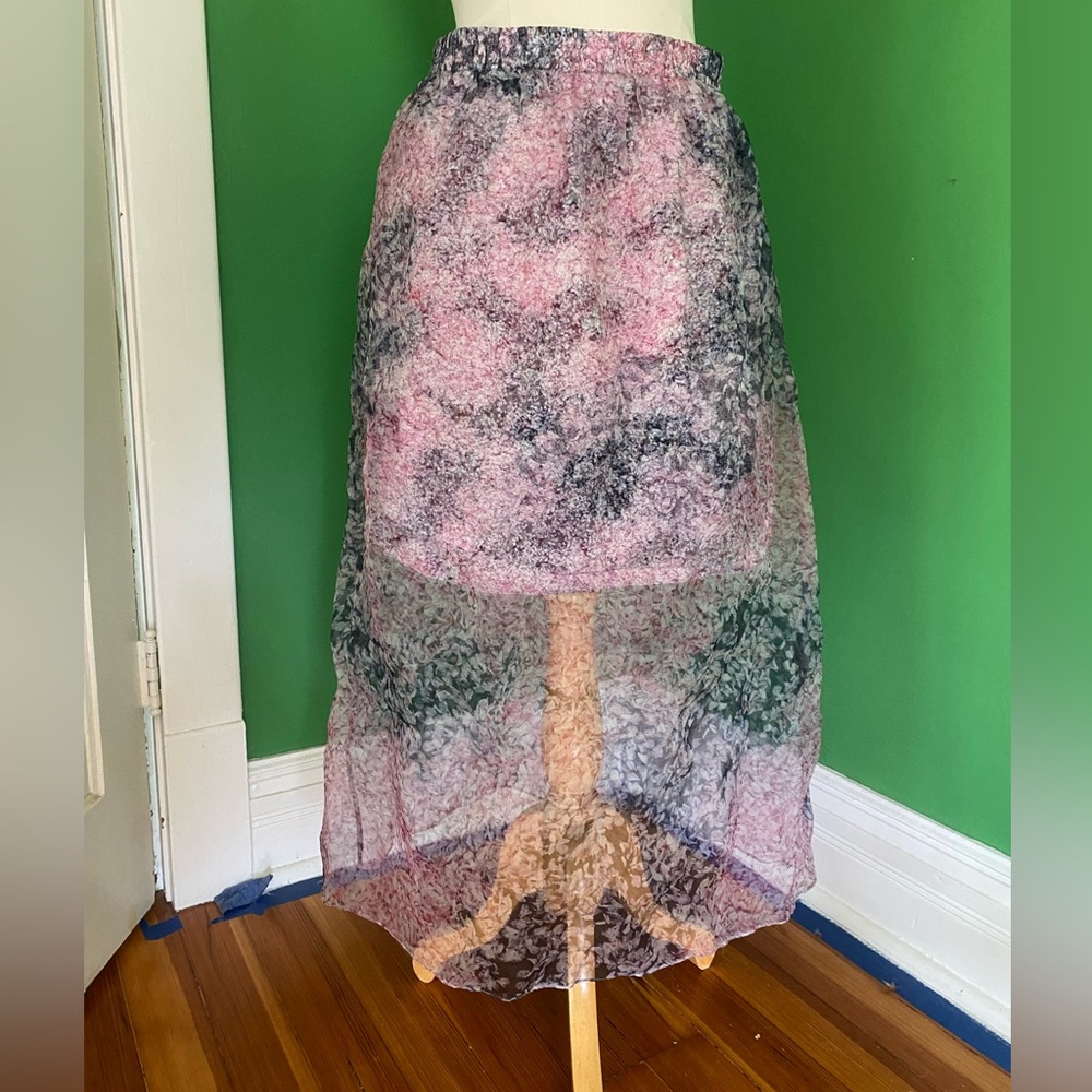CARVEN organza sheer midi Sheer Pink Floral Skirt